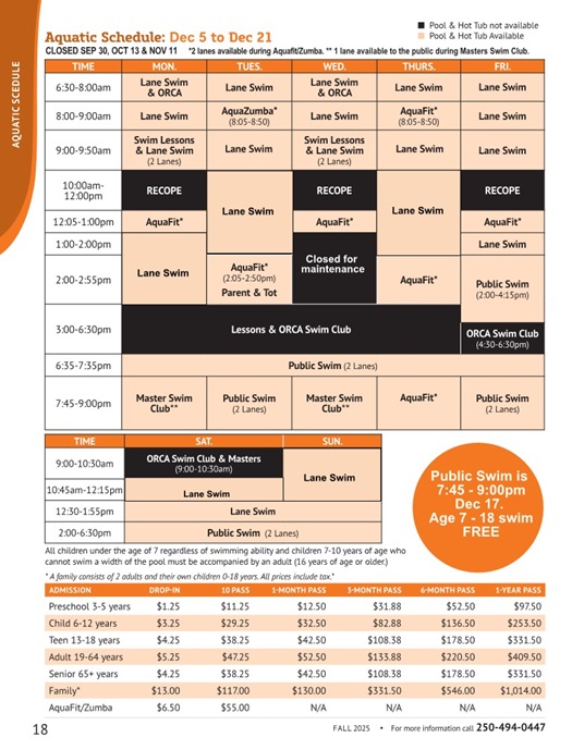 Dec 5 - 21 Aquatic Schedule Dec 5 - 21 Aquatic Schedule